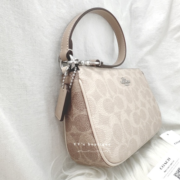 NWT Coach Nolita 19 In Blocked Signature Canvas Wristlet Silver Sand Taupe CY236 - Picture 6 of 11